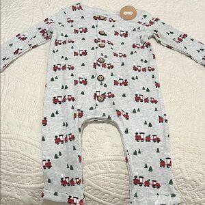 Mud Pie Kids Train Print Christmas One Piece - Gray and Red